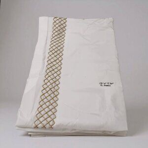 Croscill Vintage White 52W x 86L 100% Cotton Back Tab Drapes with Tan Detailing